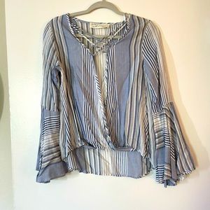 Blue and white stripped surplice long sleeve blouse. Never worn!